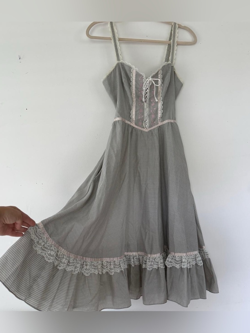 Vintage Gunne Sax Style Prairie Lace Up Maxi Dress Romantic Cottage Embroidered - Picture 1 of 8